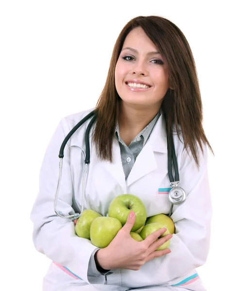 Portrait of doctor with apple. — Stockfoto