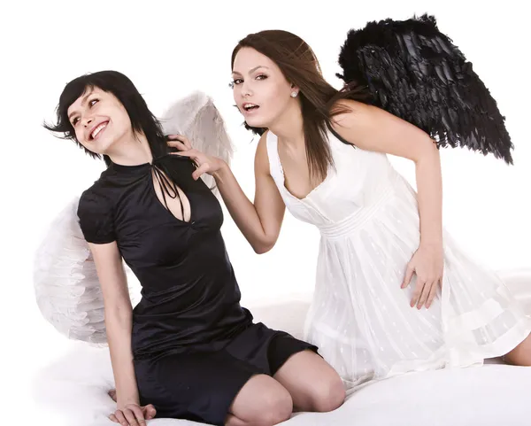 グループの女の子天使の白と黒. — ストック写真