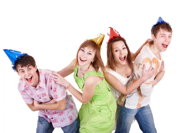 Grupp av tonåring i partiet hatt. — Stockfoto
