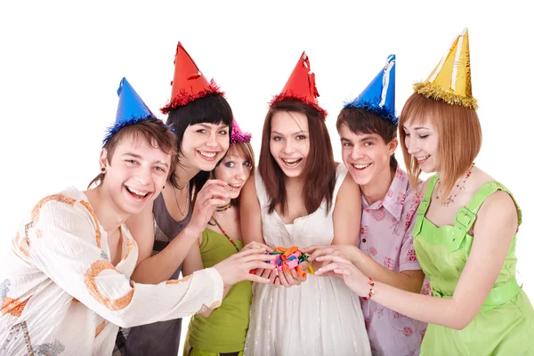 Grupo de adolescentes celebran cumpleaños . — Foto de Stock