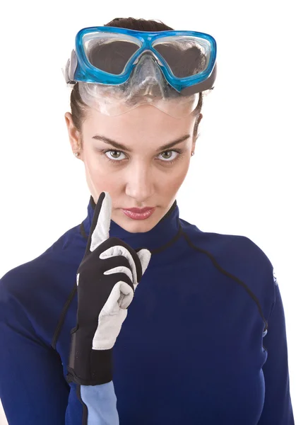 Girl scuba diver in goggles. — Stock Photo, Image