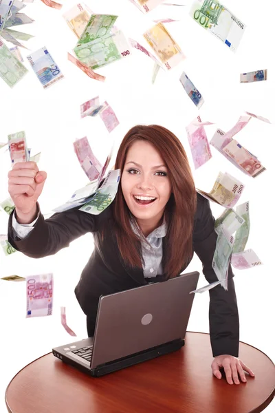 Geschäftsfrauen mit Geldkassette und Laptop. — Stockfoto