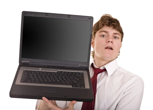 Επιχειρηματίας με φορητό υπολογιστή στο γραφείο. — Φωτογραφία Αρχείου