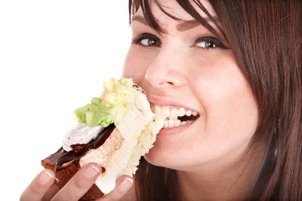 Лицо девушки, поедающей торт . — стоковое фото