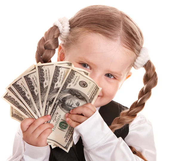 Gelukkig kind met geld dollar. — Stockfoto