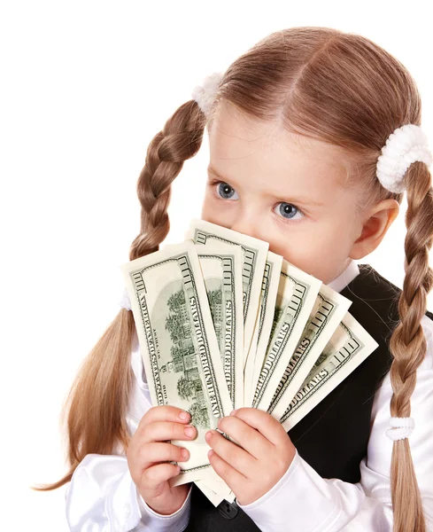 Criança triste com dinheiro dólar . — Fotografia de Stock
