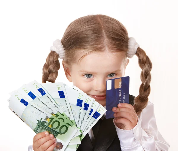 Criança feliz com dinheiro e cartão credut . — Fotografia de Stock