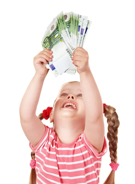Glada barn med pengar euro. — Stockfoto