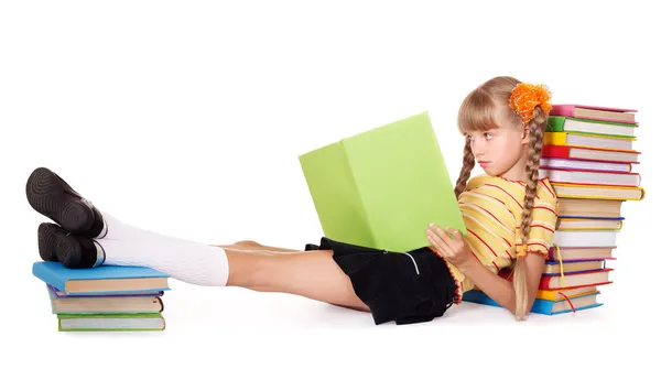 Školačka čtení Stoh knih. — Stock fotografie