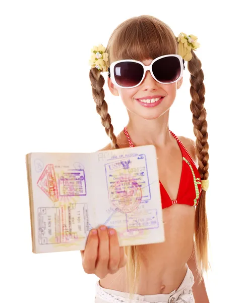 stock image Child holding international passport.