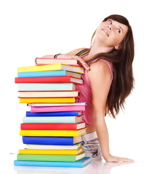 Dziewczyna z kolorowych książki stosu . — Zdjęcie stockowe
