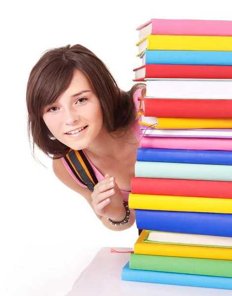 Flicka med hög färgade bok . — Stockfoto
