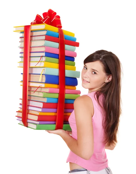 Chica sosteniendo pila de libro . —  Fotos de Stock