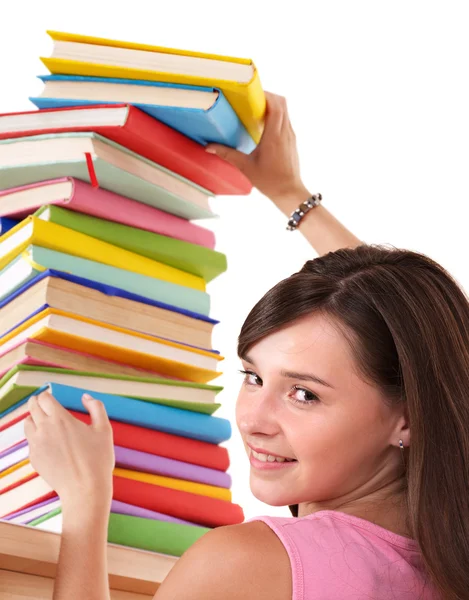 Chica con pila libro de colores . —  Fotos de Stock