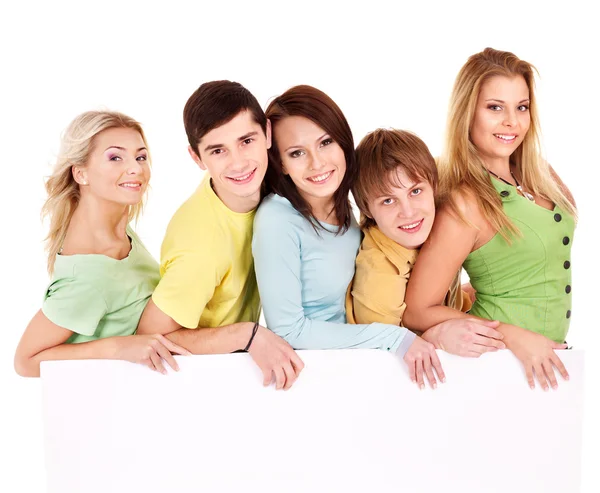 Group of happy holding banner. — Stock Photo, Image