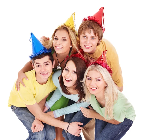 Grupp unga i partiet hatt. — Stockfoto