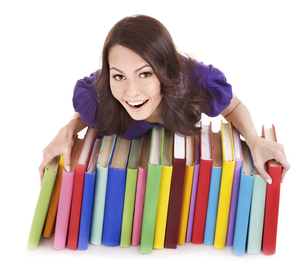 Девушка с кучей цветной книги  . — стоковое фото