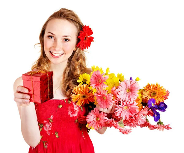 Young woman holding flower. — Stock Photo, Image