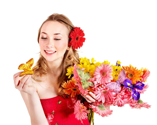 Młoda kobieta gospodarstwa kwiat. — Zdjęcie stockowe