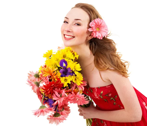 Молода жінка тримає квітку . — стокове фото