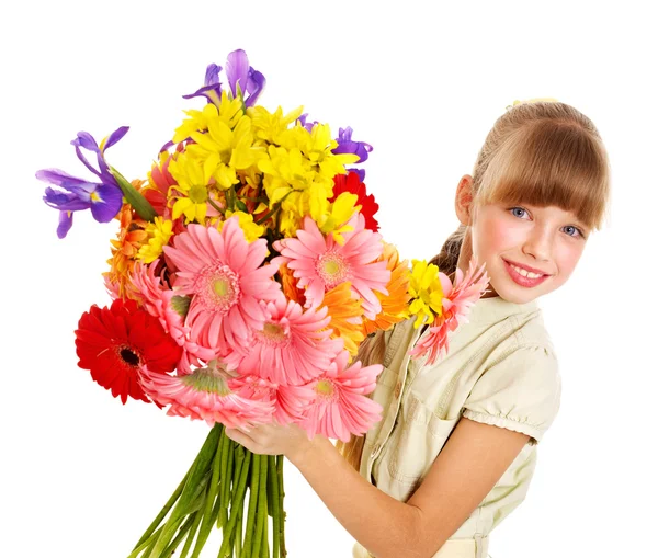 Boldog gyermek gazdaság virágok. — Stock Fotó