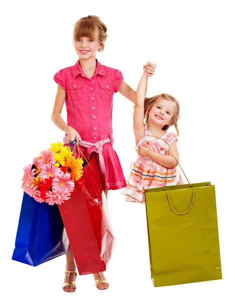Barn med shopping väska. — Stockfoto
