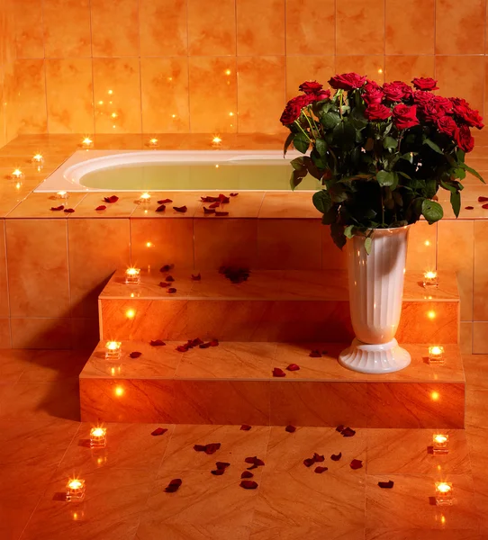 Interior de sauna con vela . — Foto de Stock