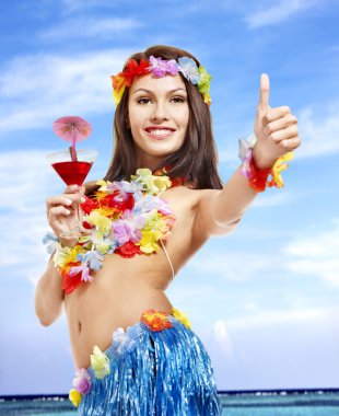 Young woman in costume of hawaii. clipart