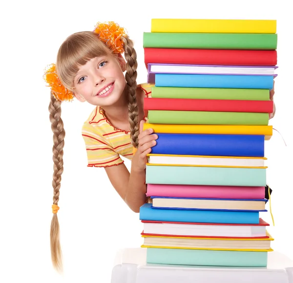 Colegiala sosteniendo pila de libros . —  Fotos de Stock