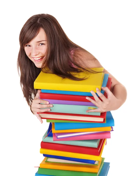 Ragazza con palo libro colorato  . — Foto Stock