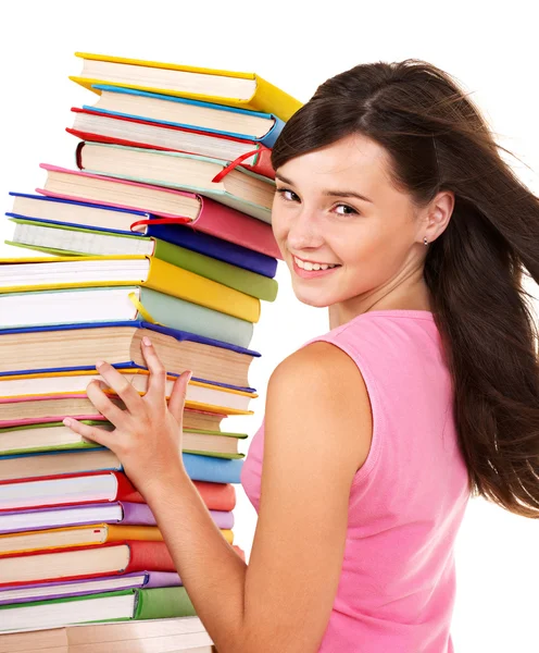 Chica con pila libro de color  . —  Fotos de Stock