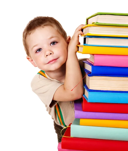 Child holding stack of books. — Stock Photo, Image