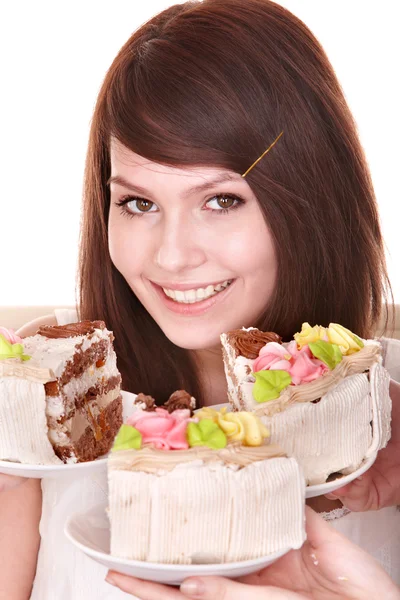 Girl with chocolate cake. — Stock Fotó
