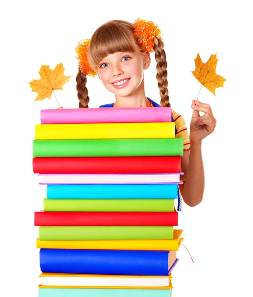 Chica sosteniendo pila de libros . — Foto de Stock