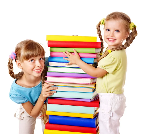 Children reading stack of book. — Stock Photo, Image