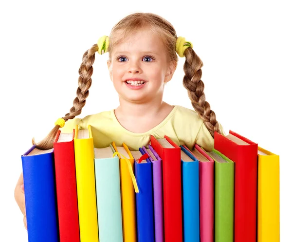 Child holding pile of books. — Stock Photo, Image