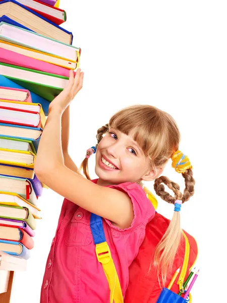 Barn med högen av böcker. — Stockfoto
