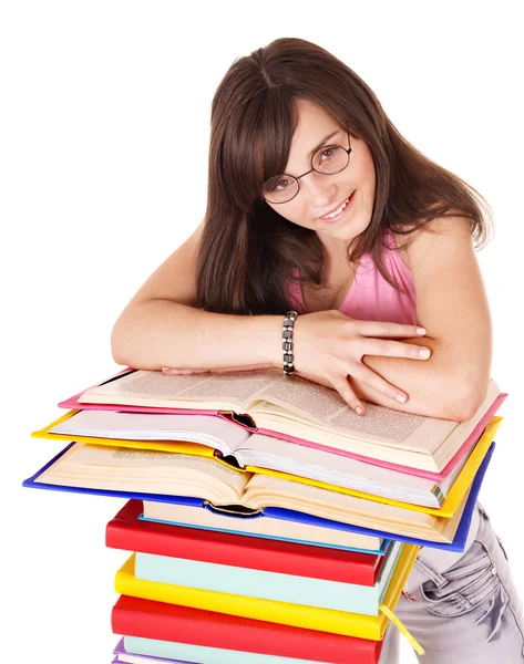 Chica con pila libro de colores  . — Foto de Stock