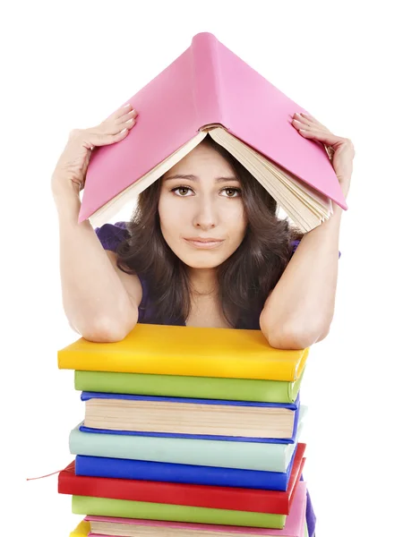 Κορίτσι με το σωρό χρώμα βιβλίο . — Φωτογραφία Αρχείου