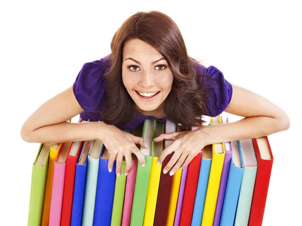 Дівчина з купою кольорової книги  . — стокове фото