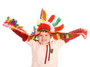 Fun boy in costume of indian. clipart