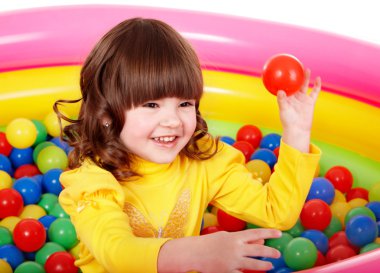 Child in group colourful ball. clipart