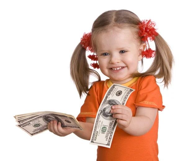 Κοριτσάκι με χρήματα Δολάριο τραπεζογραμματίων. — Φωτογραφία Αρχείου
