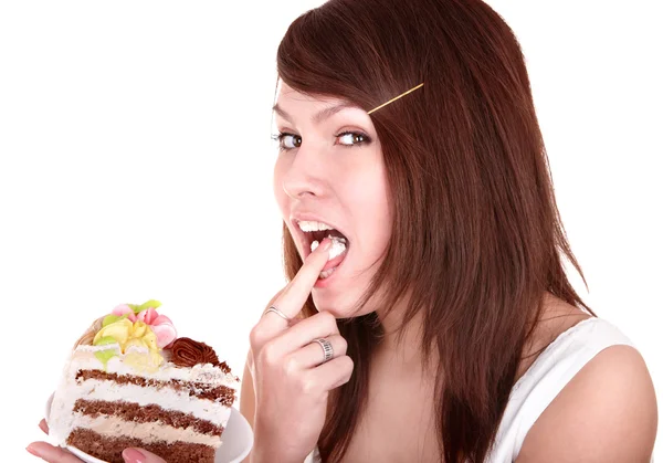 Girl with chocolate cake. — Stock Fotó