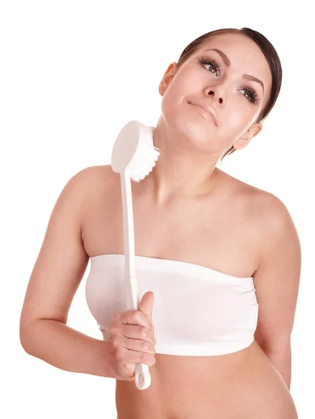 Young woman scrubbing body. — Stock Photo, Image