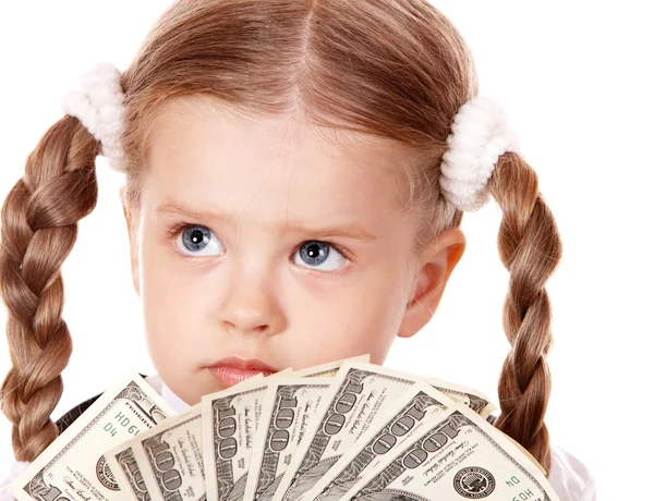 Ledsna barn med pengar dollar. — Stockfoto