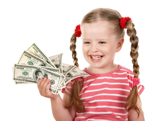 Niño feliz con dinero dólar . — Foto de Stock
