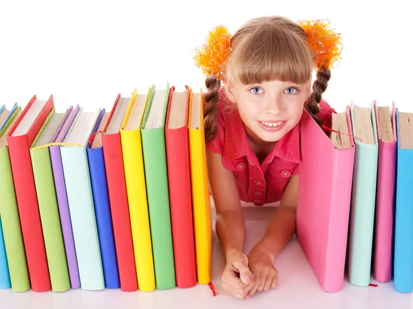 Child holding pile of colored book. — Stock Photo, Image