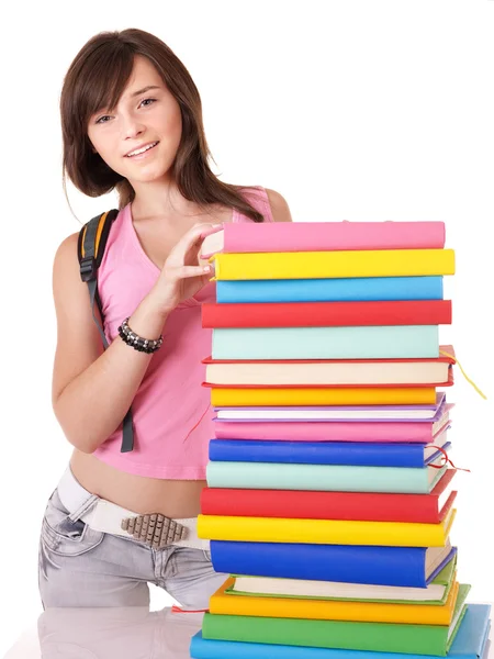Flicka med hög färgade bok . — Stockfoto