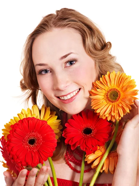 Happy young woman holding flowers. Stock Image